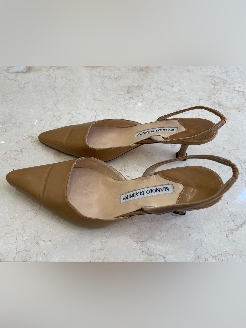 Manolo Blahnik Camel Slingback Kitten Heels - Picture 2 of 5